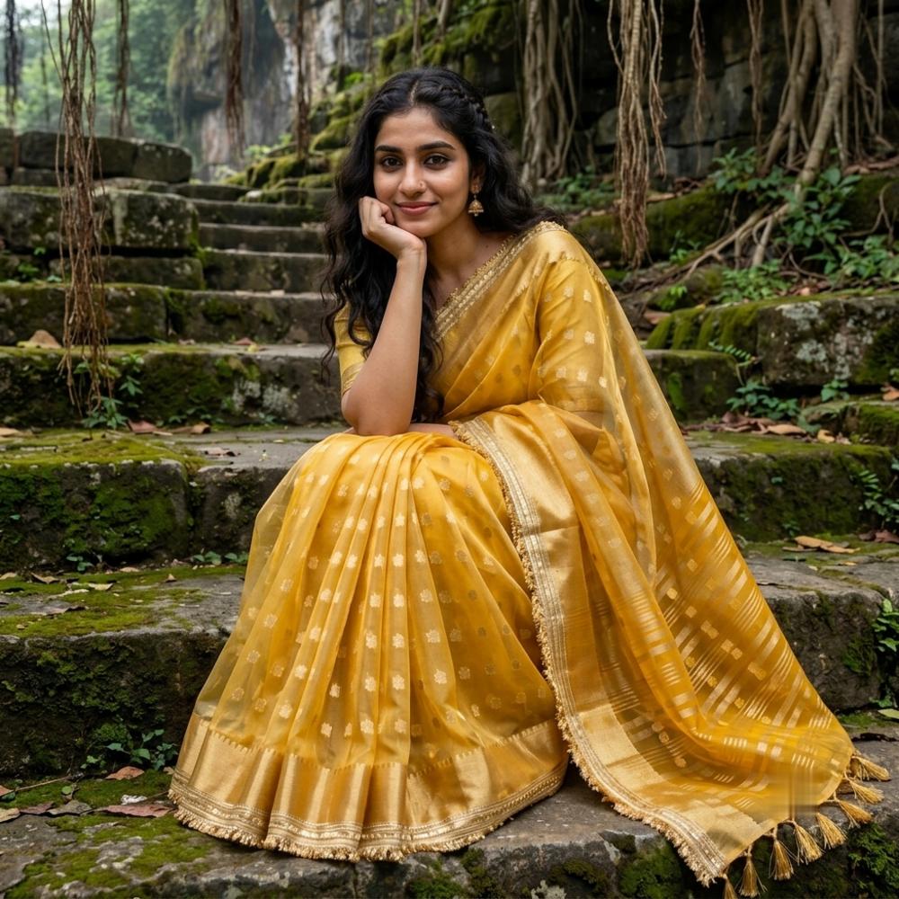 Exclusive Trending Tissue Silk Saree with Lace Border & Attached Blouse
