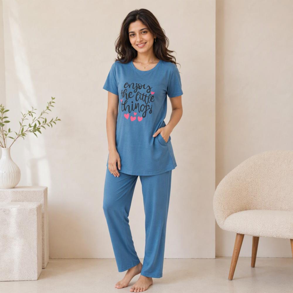 Womenâs Cotton Hosiery Long Tee Night Suit