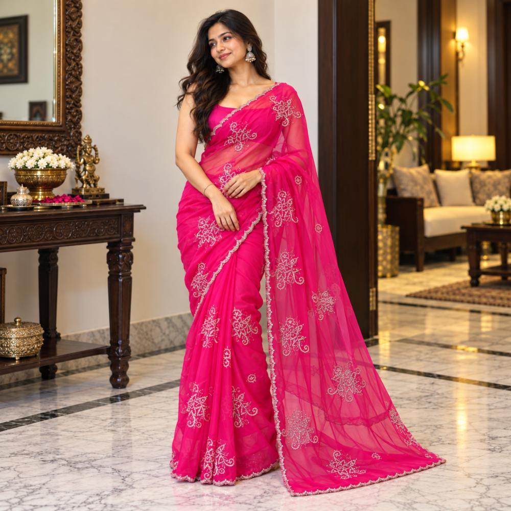Royal Georgette Saree with Fancy Handwork and Heavy Buta
