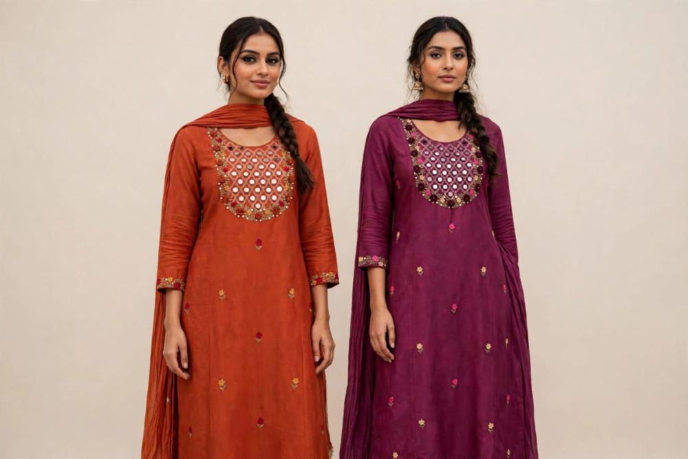Jaipuri Print Cotton Kurta Pant Set with Embroidery and Dupatta