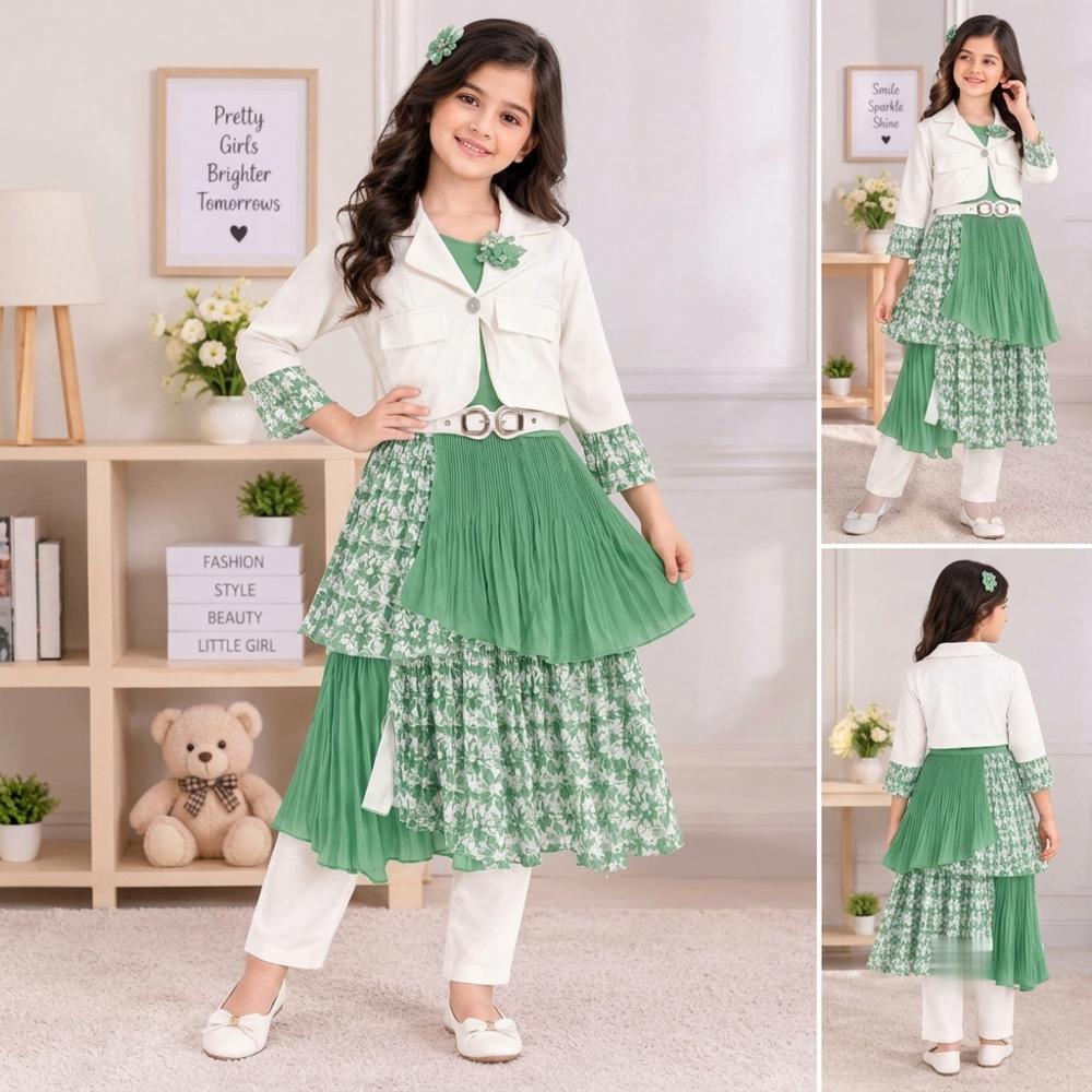 Womenâs Anarkali Style Western Dress Set with Jacket and Leggings