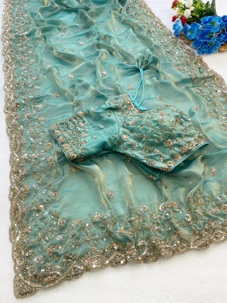 Pure Space Silk Saree with Original Golden Beads Work