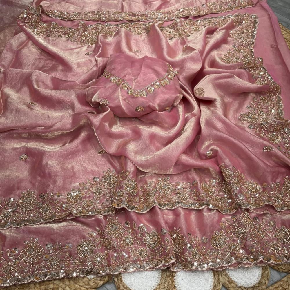 Pure Space Silk Saree with Original Gold Beads Work