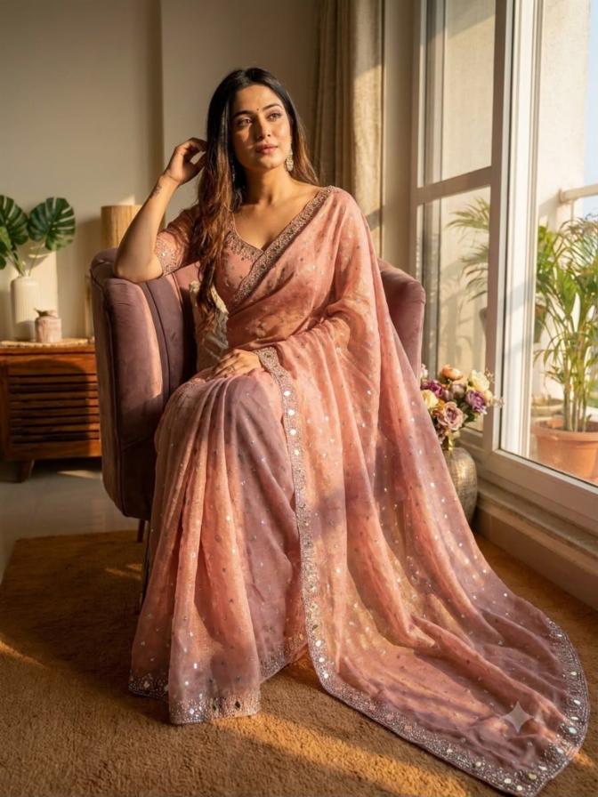NC Moss Butti Shadow Jarkhan Diamond Work Saree with Blouse!