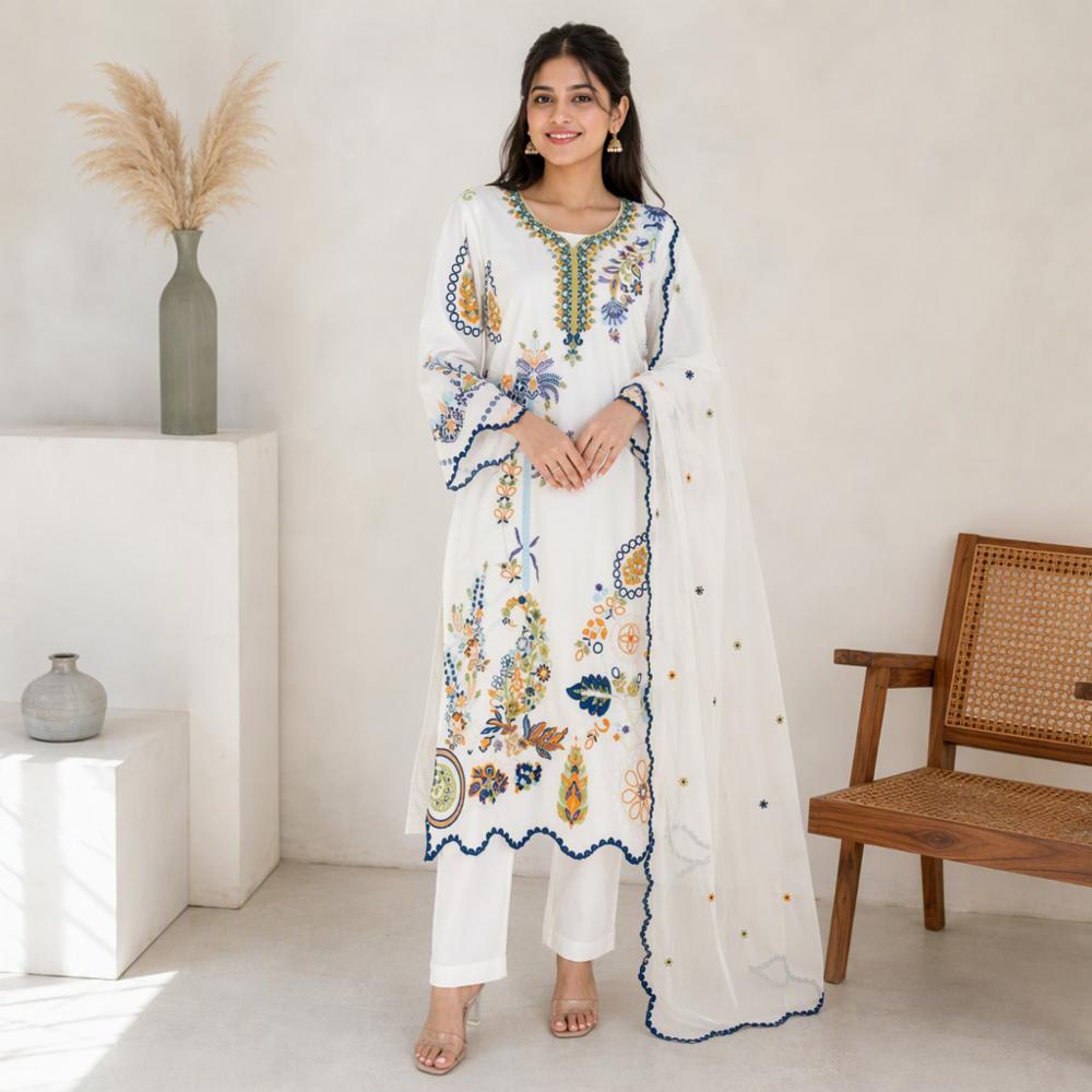 Star Silk Embroidered Mirror Work Unstitched Suit Material 