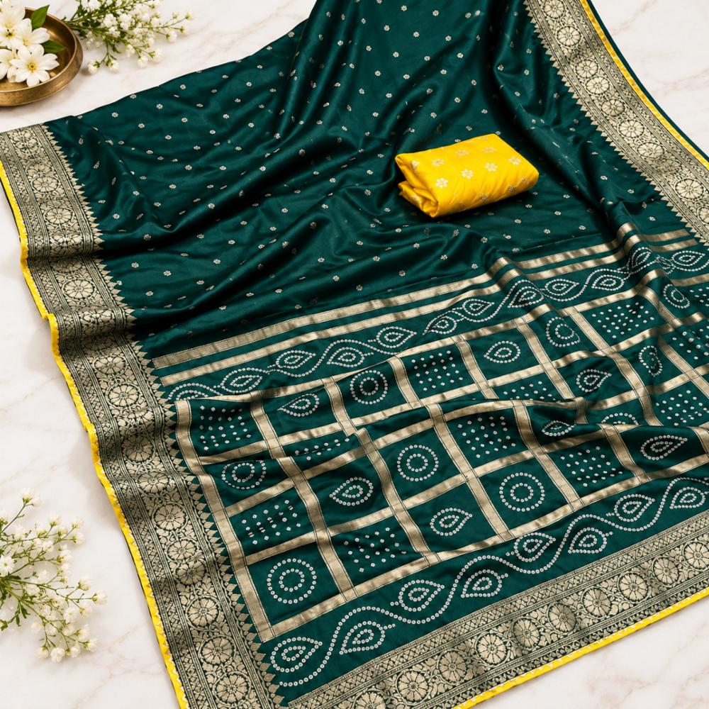 Pure Dola Silk Zari Wiving Saree with Contrast Blouse