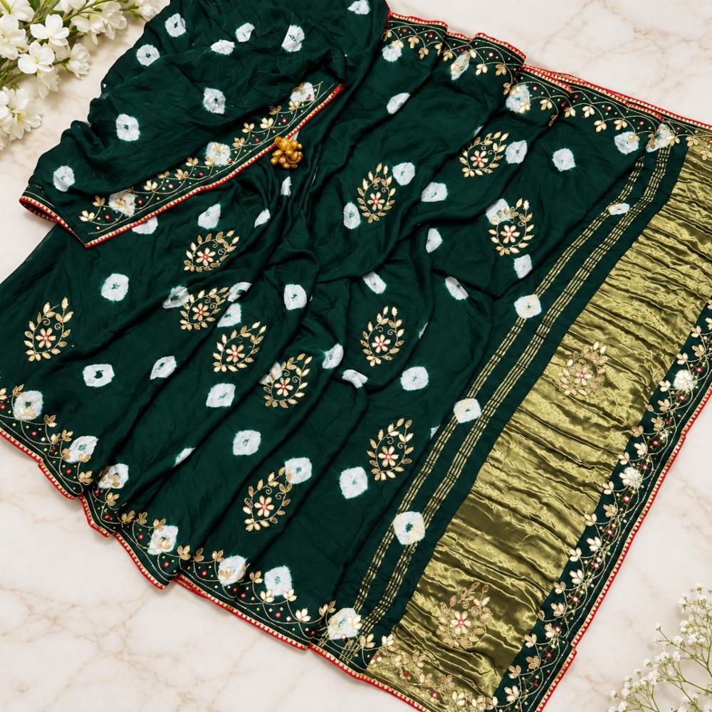 Gajji Silk Hand Bandhej Zari Saree with Blouse