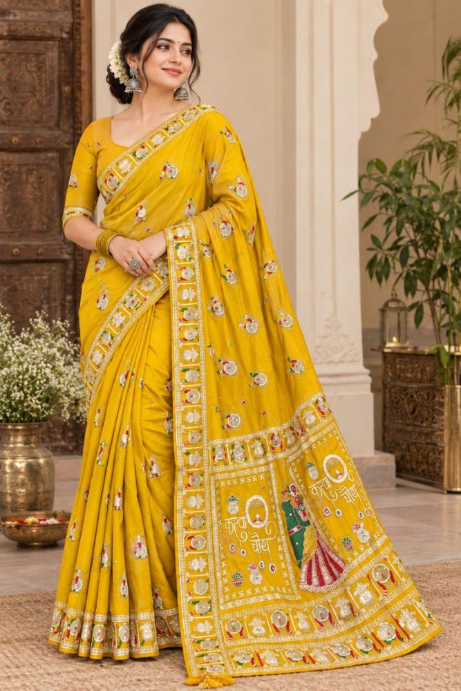 Viral Karva Chauth Dola Silk Saree with Traditional Print and Designer Border