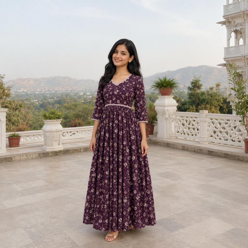 Floral Printed Floor Length Anarkali Gown for Women