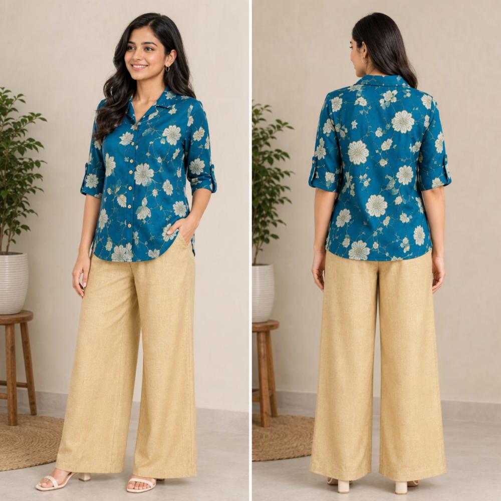 Floral Printed Shirt and Palazzo Co-ord Set for Women