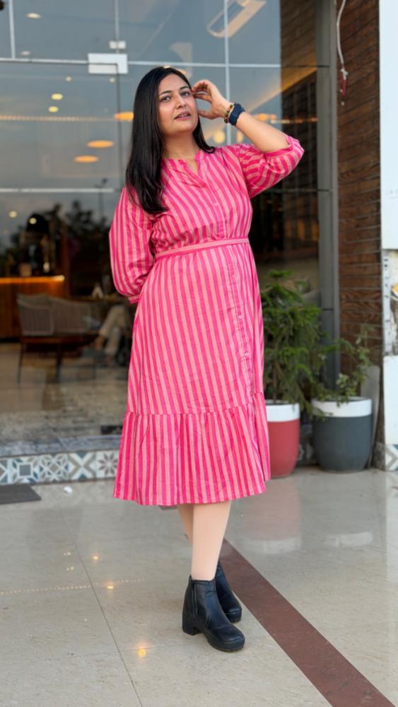 Cotton Dress with Pink Stripes