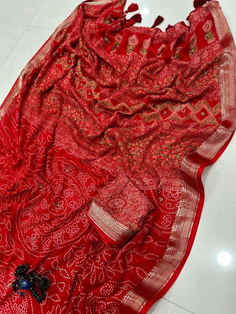 Georgette Ghungroo Saree with Blouse Piece!