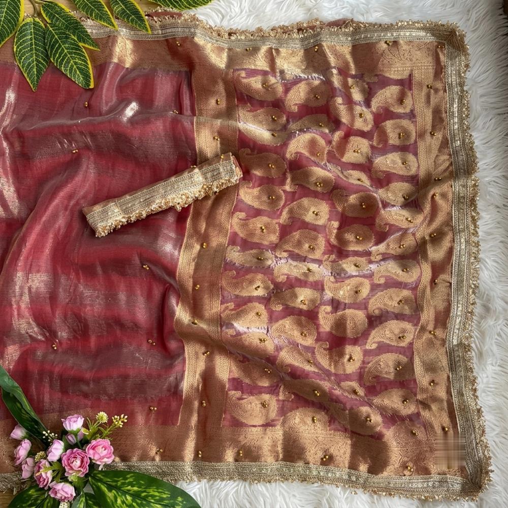 Pure Soft Banarasi Satin Silk Weaving Saree with Gungroo and Fancy Lace Border