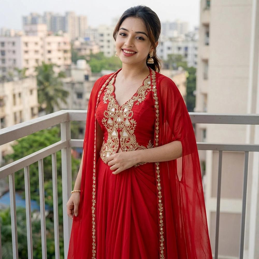 Chinone Embroidered Party Wear Shrug with Sarara and Blouse