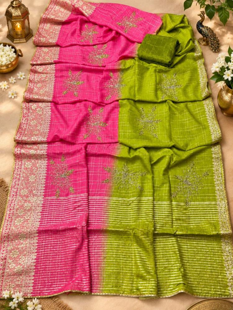 Shaded Pure Ho Silk Zari Weaving Saree with Handwork Motifs
