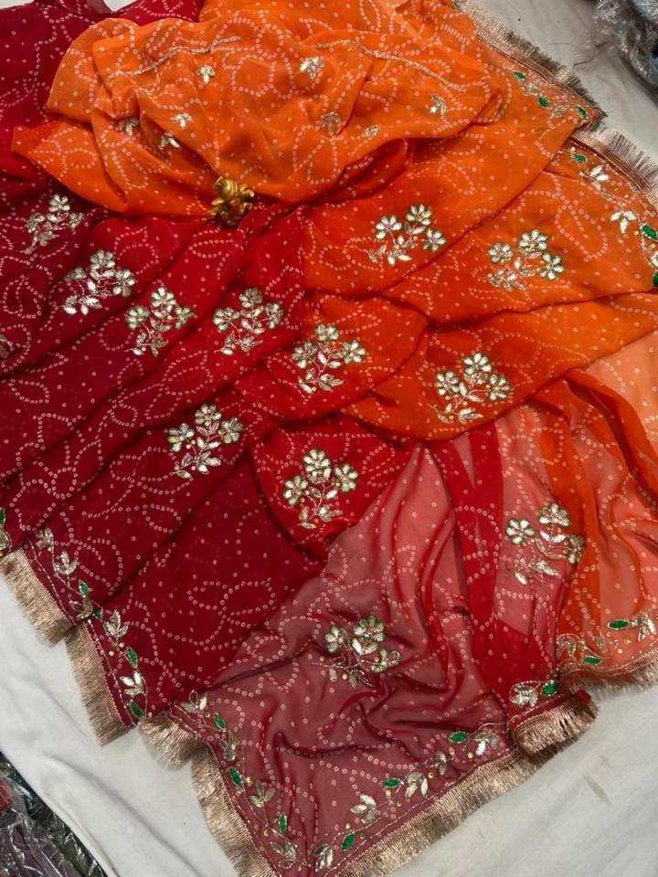 Synthetic Georgette Saree with Handwork Border and Blouse