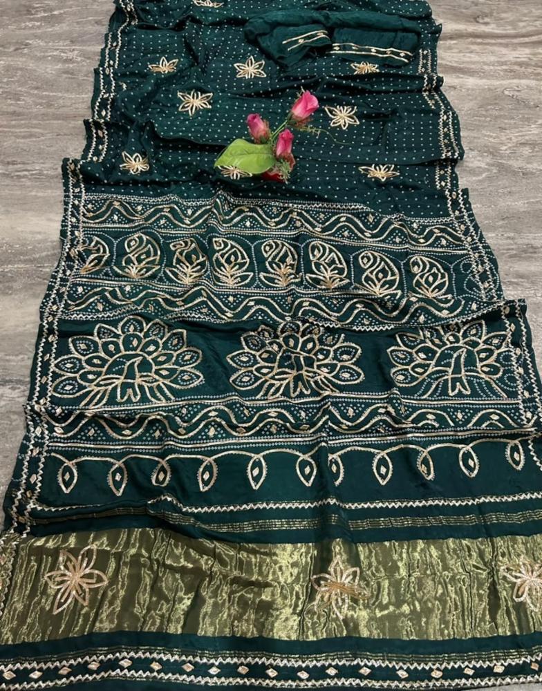 Pure Gajji Silk Zari Saree with All Over Gota Work and Running Blouse