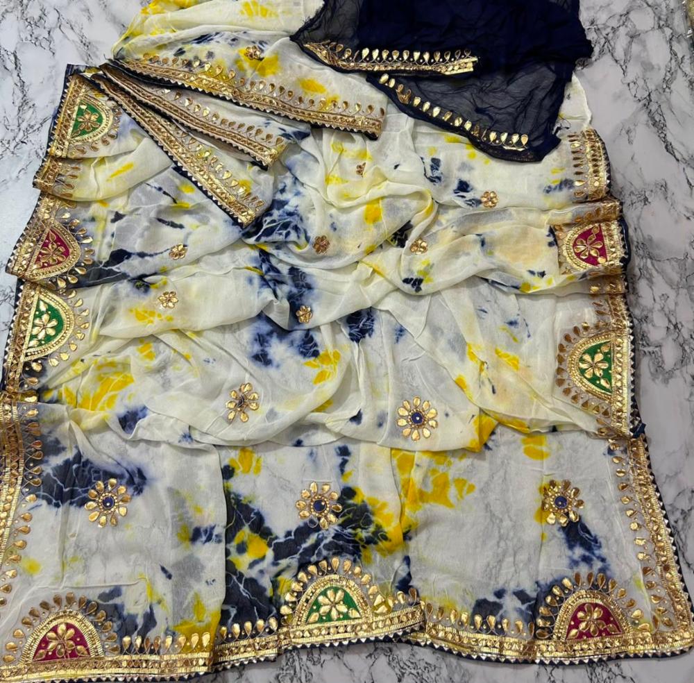 Pure Georgette Sibbori Shaded Gota Patti Handwork Saree