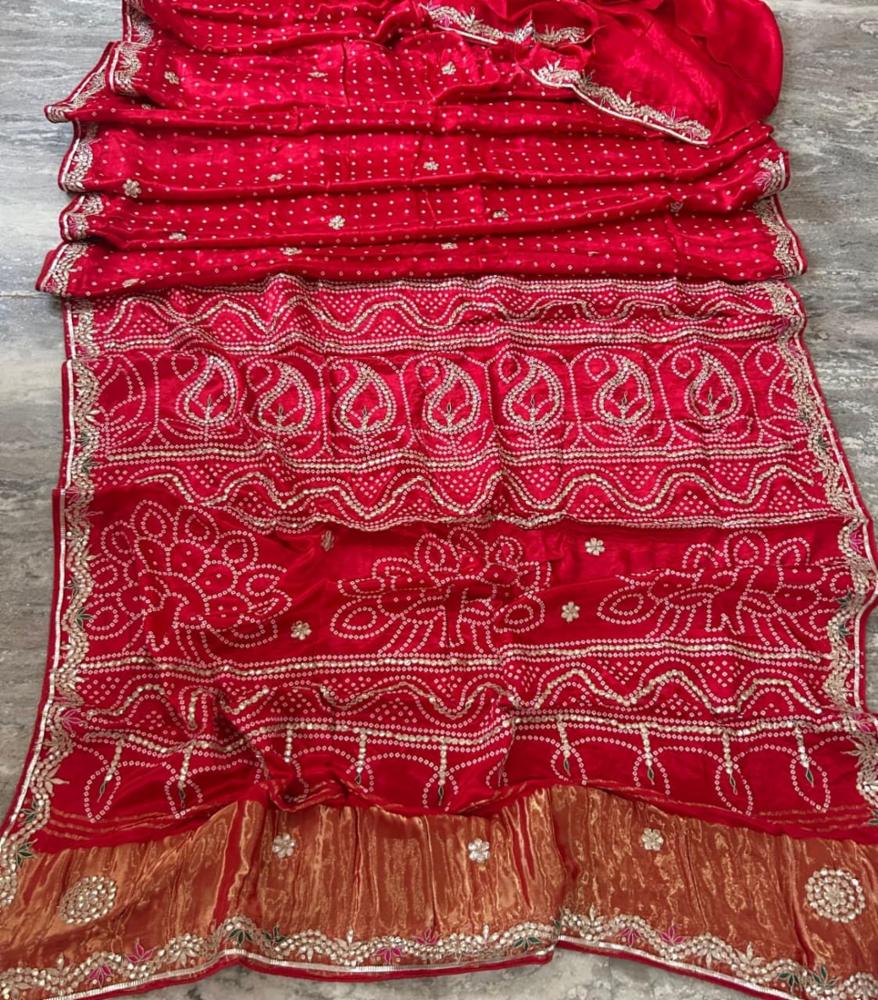 Red Gajji Silk Saree with Gota Patti Handwork & Blouse