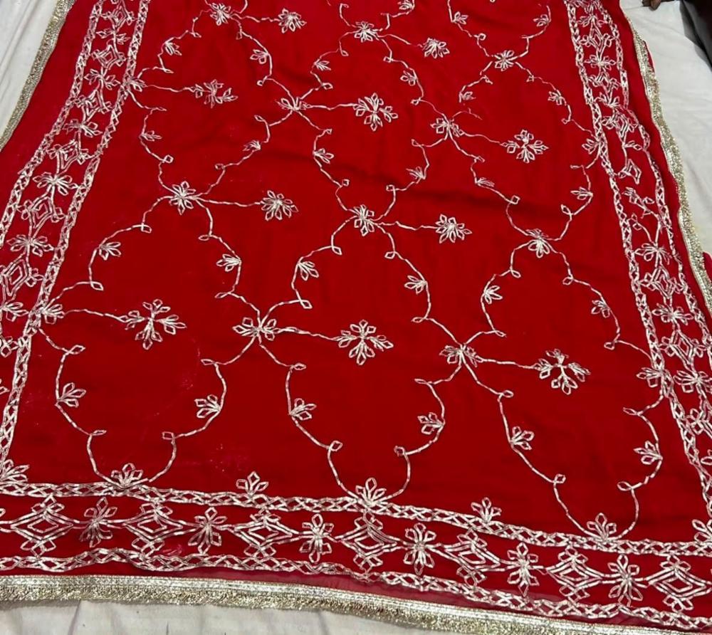 Half Pure Chiffon Heavy Gota Jaal Saree with Golden Border and Blouse