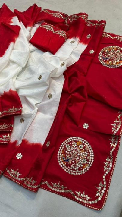 Pure Upada Silk Saree with Hand Gota Patti Work and Red Blouse
