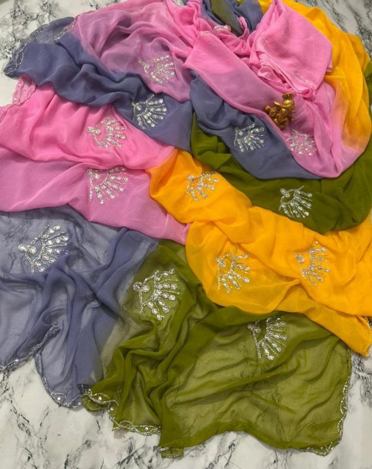 Half Pure Chiffon Saree with Fancy Handwork and Blouse Piece