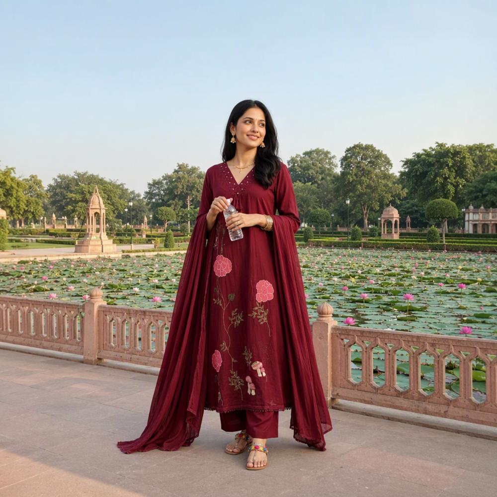 Cotton Kurta Pant and Mal Mal Dupatta Set