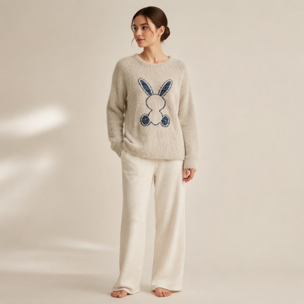 Womenâs Bunny Wool Cardigan with Bunny Motif & Tikki Shimmer Work