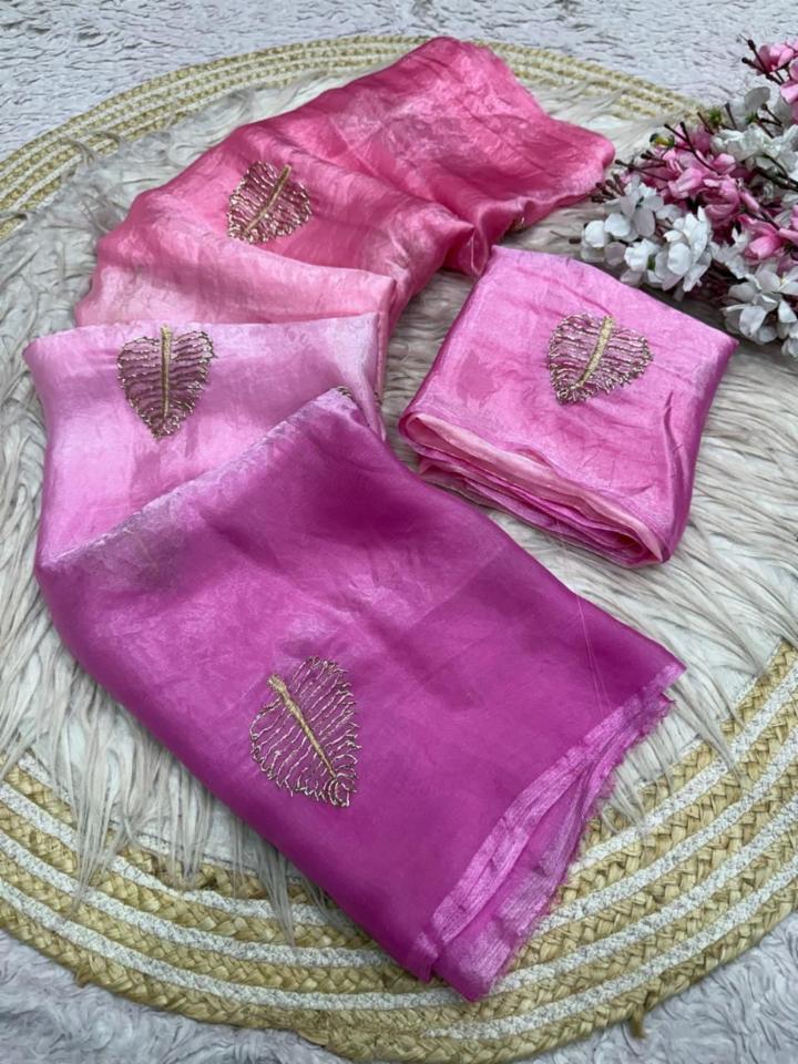 Space Silk Padding Saree with Semi Beads Work and Blouse!