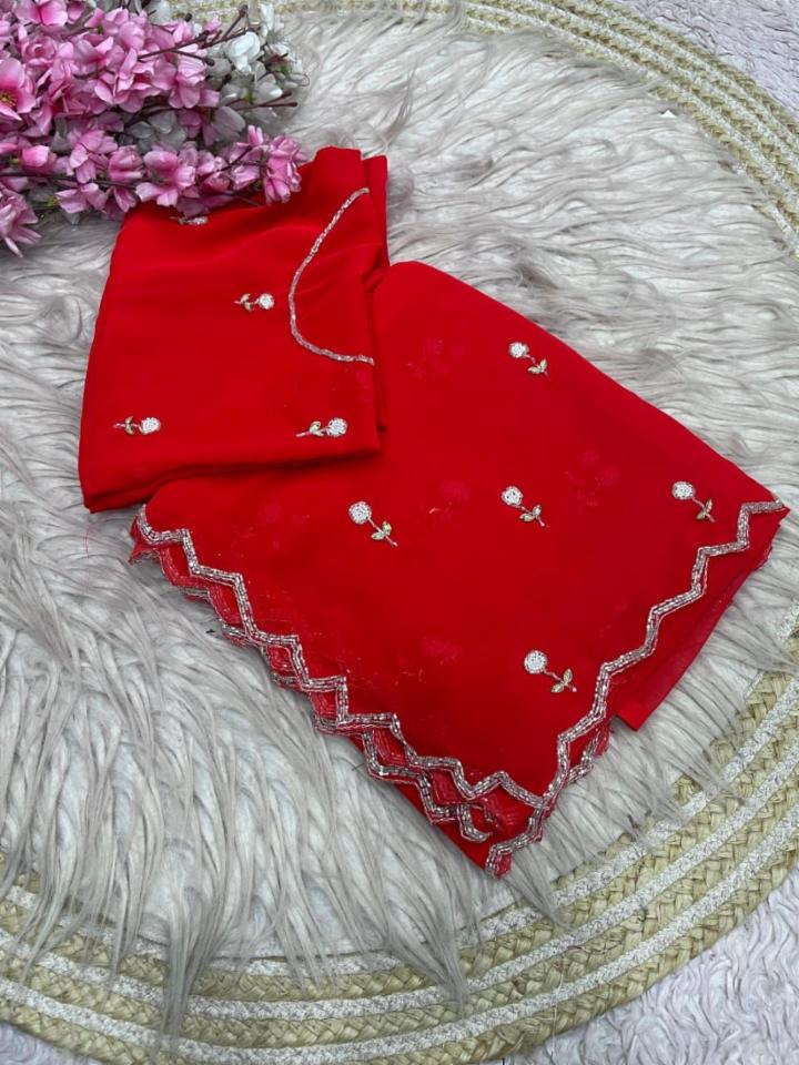 Georgette Saree with Cutdana Work and Handwork Blouse!