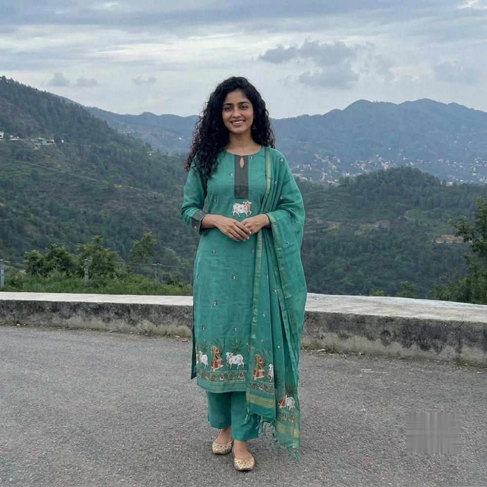Muga Cotton 3 Piece Jamdani Salwar Suit Dress Material with Pichwai Weaving
