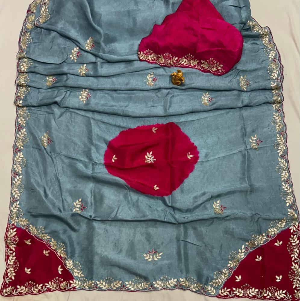 Pure Upada Silk Saree with Heavy Handwork and Dual Color Dye