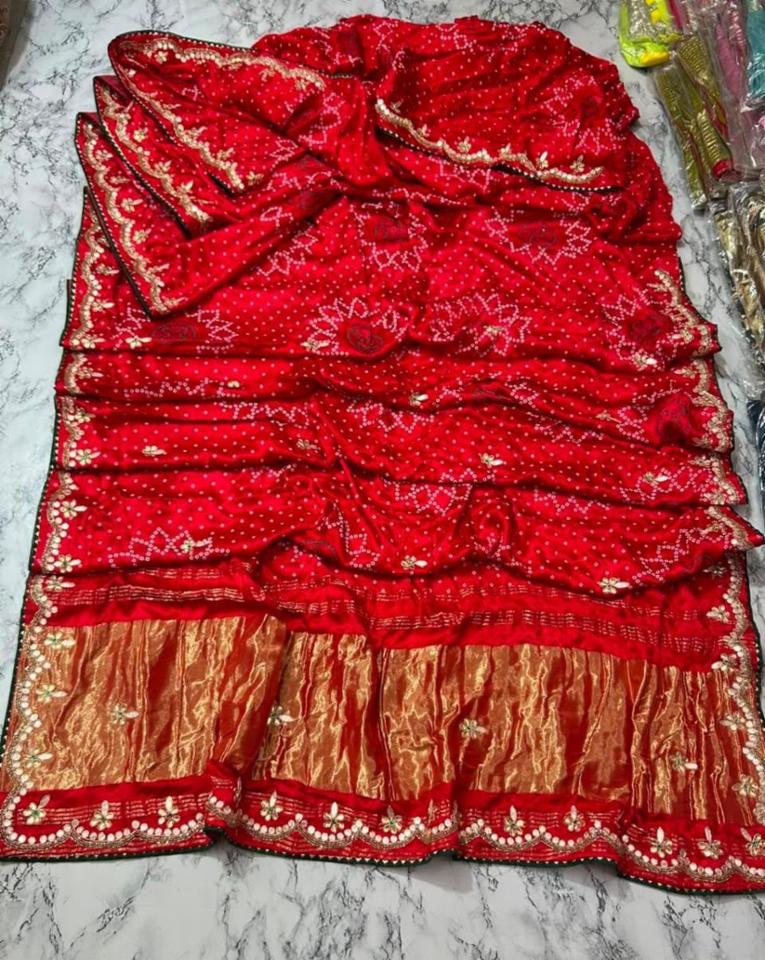 Pure Lakdi Patta Gajji Silk Saree with Fancy Handwork Border