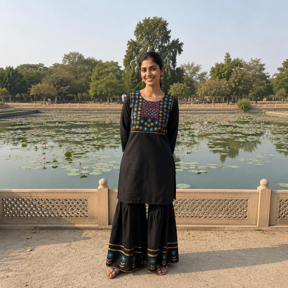 Cotton Rayon Kurta Sharara Set