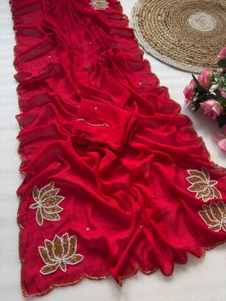 Soft Two-Ton Crush Silk Saree with Cutdana and Moti Work