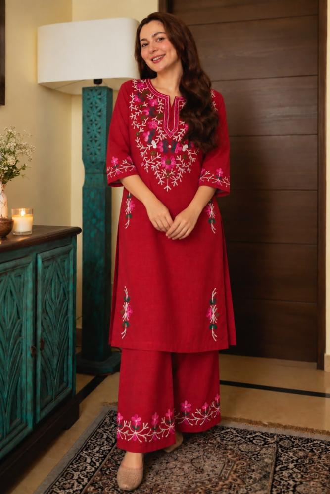 Cotton Hand Embroidery Kurta and Palazzo Set for Women