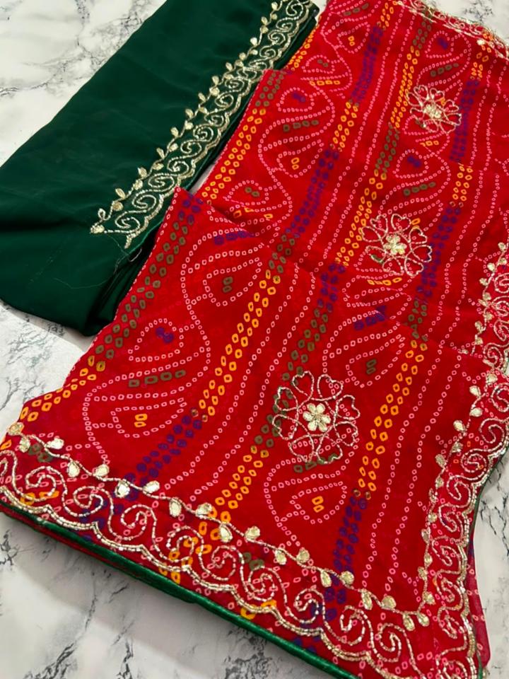  Synthetic Georgette Saree with Handwork Border and Blouse