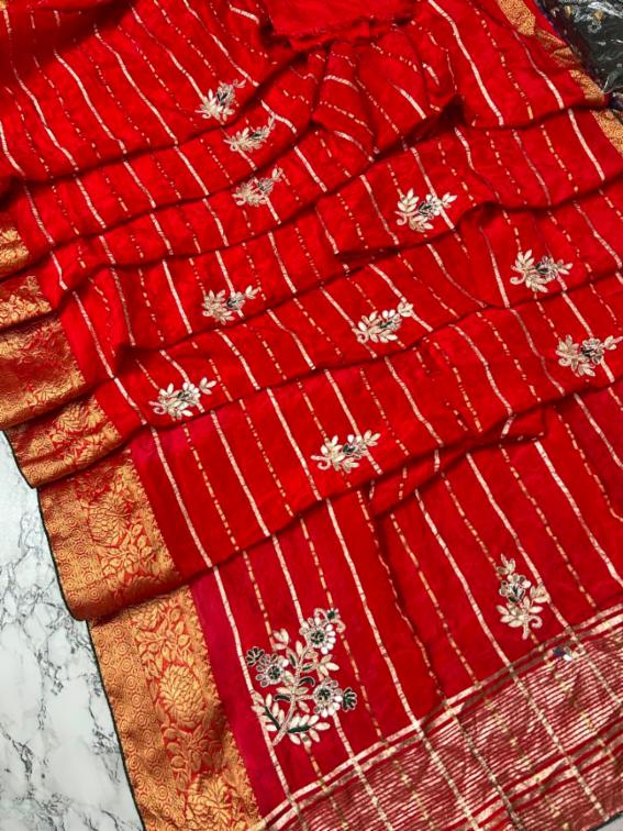Pure Dola Silk Zari Fabric Saree with Heavy Handwork Buta and Blouse