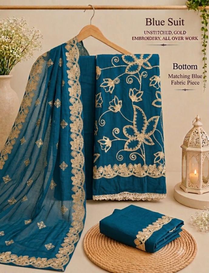 Premium Rayon Embroidered Unstitched Dress Material with Rayon Dupatta
