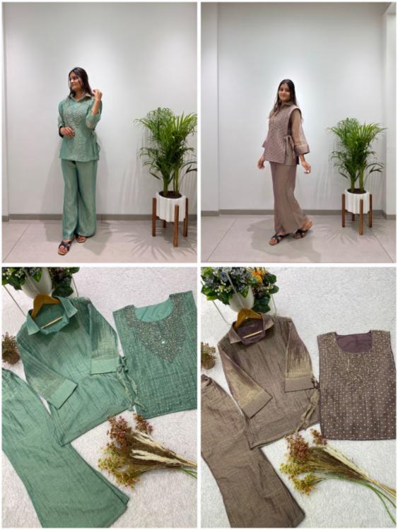 Salsa Silk Kurta Set with Hand Work
