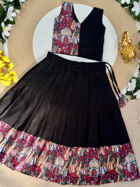 Kids Silk Lehenga with Ganesha Digital Print