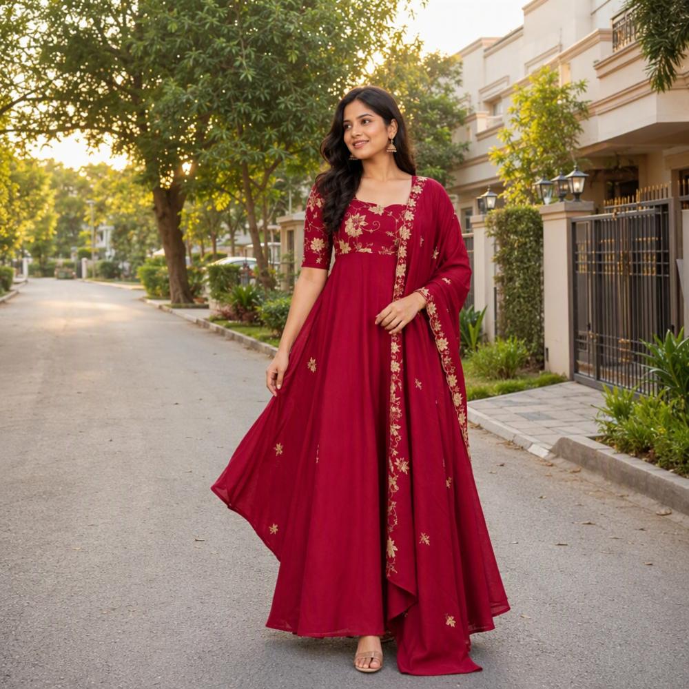 Rangoli Crush Festive Gown with Beadwork and Dupatta