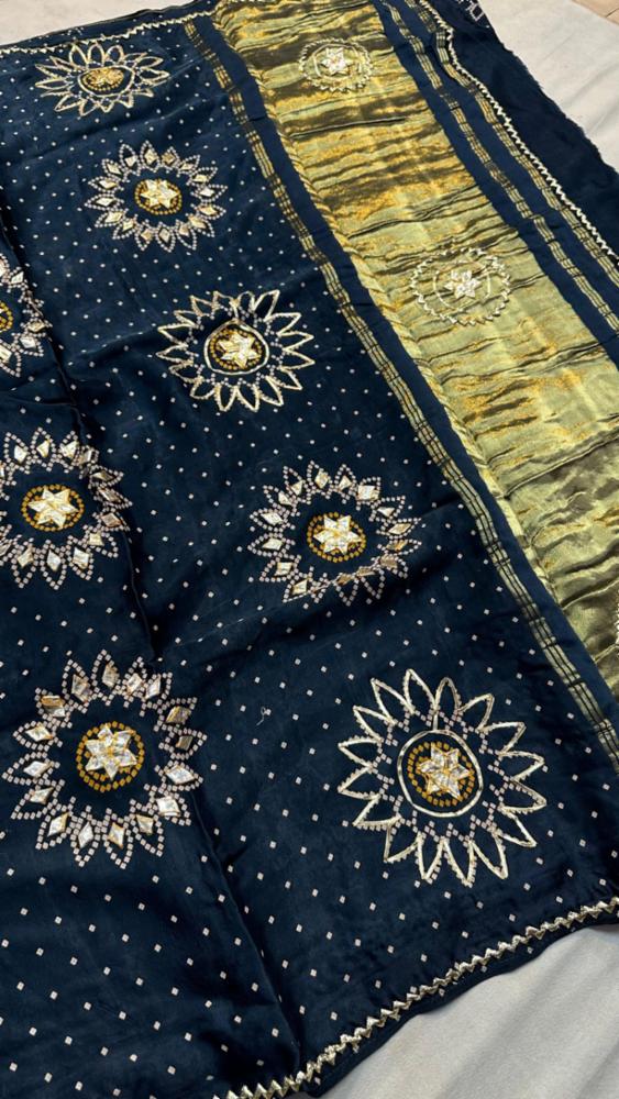 Pure Dola Silk Sanganeri Print Saree with Kaccha Gota Work and Blouse Piece