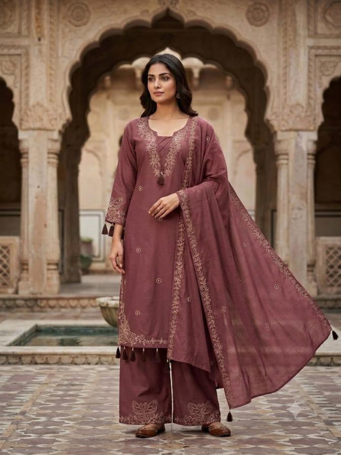 Mirror Embroidered Suit Set with Plazzo and Dupatta