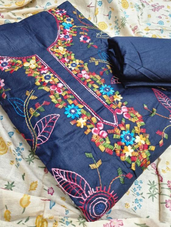 Rayon Embroidered Unstitched Dress Material with Rayon Dupatta