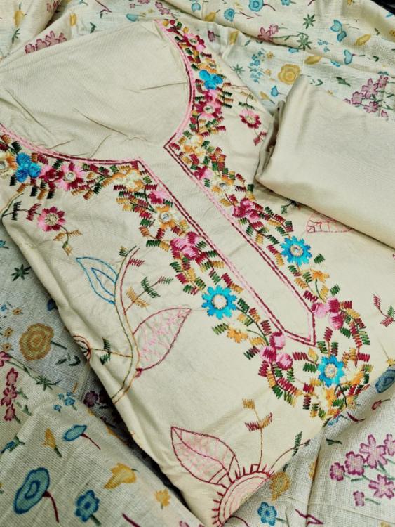 Rayon Embroidered Unstitched Dress Material with Rayon Dupatta