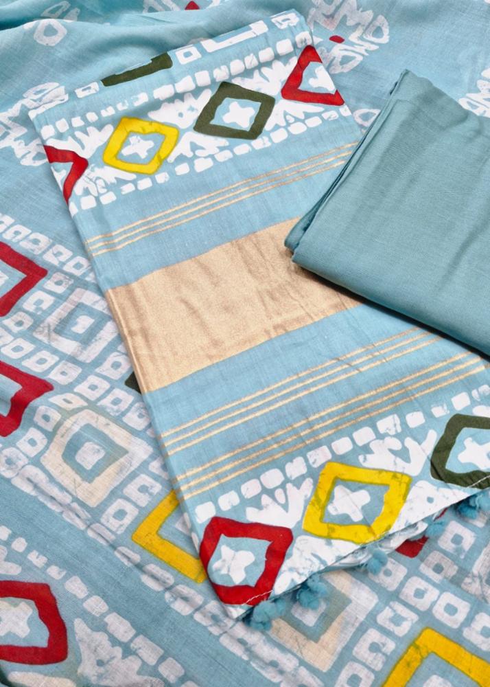 Jam Cotton Batik Print Unstitched Dress Material with Rayon Dupatta
