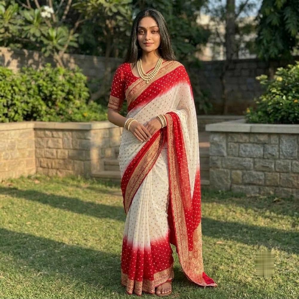 Viscose Georgette Saree with Jacquard Border and Embroidery Lace