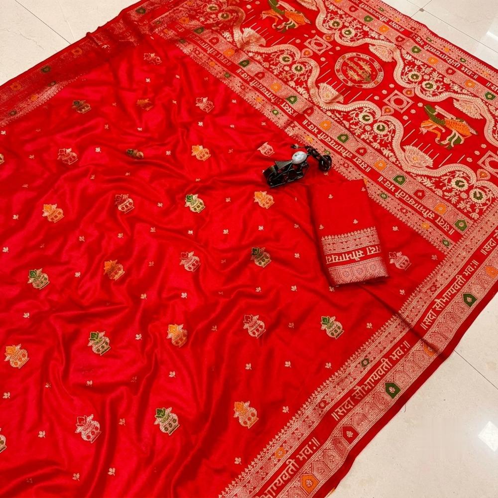 Modal Maslin Soft Silk Saree with Kara Chauth Design and Matching Blouse