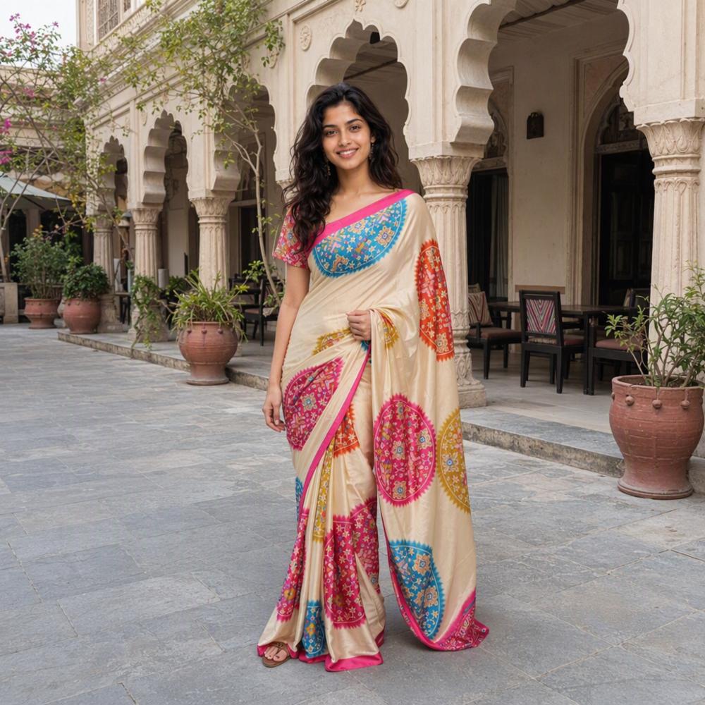 Semi Silk Digital Print Saree with Blouse Piece